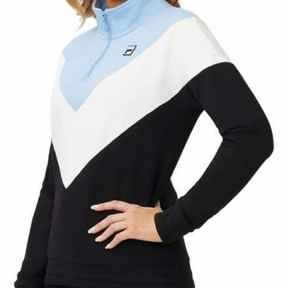 Fila Ladies' Black white and blue 1/4 Zip Pullover Sweatshirt sz Small - Picture 8 of 8